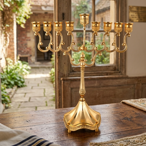 Golden Aluminium Candelabra 9 Arms Ornate Home Decoration Durable Metal <b>Candle</b> Holder - Product Image 2