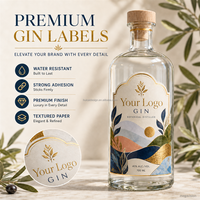 Étiquettes personnalisées pour gin, impression dorée métallisée, autocollants résistants à l'humidité pour bouteilles d'alcool, étiquettes d'emballage en papier texturé pour bouteilles de vin