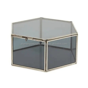 Nuevo diseño hexagonal con acabado en plata, soporte de almacenamiento de joyería de cristal negro de Metal, caja de pendientes colgantes decorativos para boda, fabricante - Product Image 1