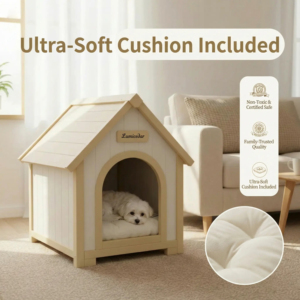 Maison pour animaux de compagnie en bois blanc menthe avec toit en acrylique transparent, style cabane moderne pour petits chats et chiens - Product Image 3