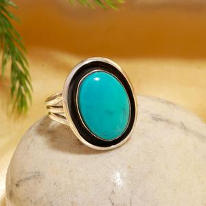 Nuevo Anillo de Plata 925 con Turquesa Ovalada de Arizona para Mujer, Anillo con Engaste de Bisel Plateado, Regalo para Amigas - Product Image 1