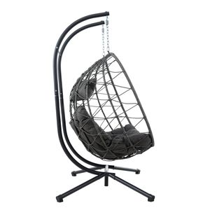Sedia a dondolo a uovo per 2 persone da interno/esterno con supporto, sedia a cesto sospesa in vimini per arredamento da patio - Product Image 6