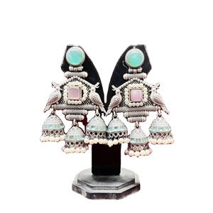 Indian Origin Oxidised <b>Silver</b> Banjara Jhumka <b>Earrings</b> Stylish Long Design for Traditional & Festive Looks Fashion Jewelry Sets - Product Image 1