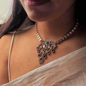 Parmi Polki Designer Bridal Necklace Set with Zircon Earrings - Product Image 2