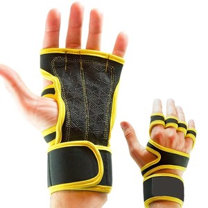 Gants de fitness demi-doigts en néoprène noir avec sangle de poignet réglable pour musculation et entraînement en salle de sport unisexe - Product Image 4