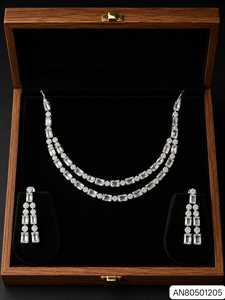 A.D Silver <b>Set</b> Women's Necklace Earring <b>Set</b> <b>Crystal</b> Rhinestone Geometric Design High Quality Latest Designed Party Silver Plated - Product Image 1