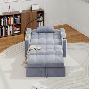 Corduroy Pull-Out <b>Sleeper</b> Chair with Pillow Brushed Stainless Steel Cup Holder Phone Stand and USB Charging Port <b>Sofa</b> Bed - Product Image 3
