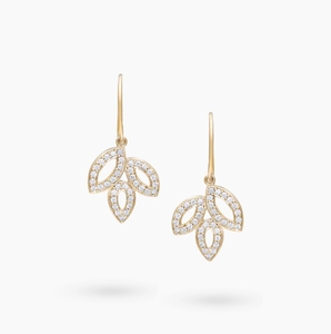 Luxury Round Brilliant Lab Diamond Pave Leaf Motif <b>Shepherd</b> French <b>Hook</b> Drop Earring in Yellow Gold Prong Setting by RAAMAA - Product Image 4