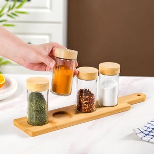 Kitchen Storage Minimalist Design for Herbs <b>Spices</b> Wooden Lids Glass Containers Airtight Glass Storage <b>Jars</b> with tray kitchen - Product Image 6