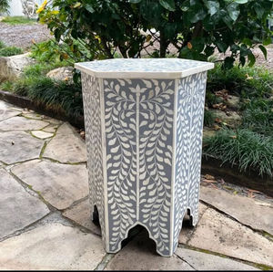 Taburete de mesa auxiliar con incrustaciones de hueso Floral de lujo de alta calidad azul marino diseño moderno más buscado para el hogar, oficina y sala de estar - Product Image 6