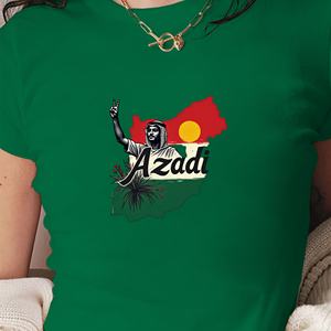 Camiseta corta de moda para mujer Azadi con signo de paz y mapa - Product Image 2