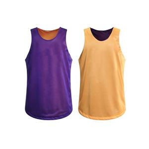เสื้อกีฬาบาสเก็ตบอลตาข่ายสีม่วงและสีทอง แบบไม่มีแขน ระบายอากาศได้ดี สำหรับผู้ใหญ่ คอกลม ทรงปกติ - Product Image 1