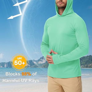 Camiseta de Manga Larga con Capucha, Recién Llegada, Corte Ajustado, Secado Rápido, Tejido de Punto, Color Sólido, Informal, para Verano - Product Image 3