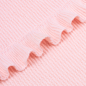Pink Solid Color Knitted Eco-Friendly <b>Throw</b> <b>Blanket</b> with Ruffle Edge Rectangular Organic Cotton Spring Home Decor - Product Image 4