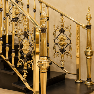 Barandilla de Escalera de Lujo con Adornos Dorados, Balaustrada de Metal Negro, Pasamanos Decorativo para Palacio, Villa, Hotel, Proveedor de Barandas para Escaleras - Product Image 2