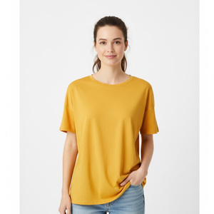 Camiseta Casual de Verano para Mujer, Talla Grande, Tejido Jersey Transpirable, Color Liso, 100% Algodón, Cuello Redondo, Manga Corta, Precio al por Mayor - Product Image 1