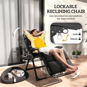 Set di 2 Sedie a Gravità Zero Reclinabili e Pieghevoli per Esterni con Cuscino, Poggiatesta e Vassoio Laterale, Colore Nero - Product Image 4