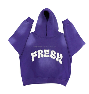 Ensemble de survêtement en molleton d'hiver personnalisé, léger, évasé, délavé à l'acide, streetwear, impression en relief, sweat-shirt et pantalon de survêtement délavé, 100% - Product Image 1