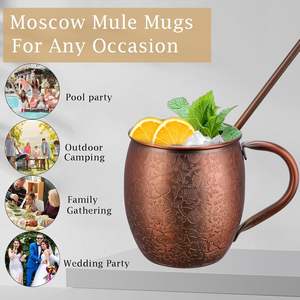 Juego de Tazas Moscow Mule de Cobre Puro de Alta Calidad al por Mayor, Tazas de Cobre Ecológicas con Asa y Pajita para Beber Cerveza, Vino y Cócteles - Product Image 3