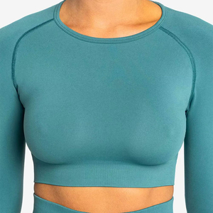 Ensemble de yoga 2 pièces uni pour femme, marque privée, prix abordable, vente directe usine, faible MOQ, séchage rapide, Spandex/Nylon - Product Image 4