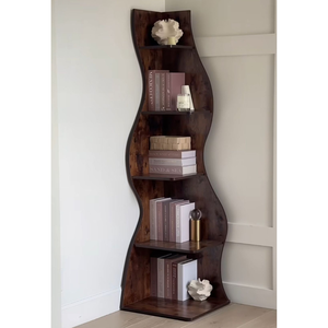 Étagère à livres en bois de teck moderne avec un design artistique unique pour la décoration du salon - Product Image 1
