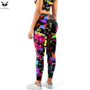 <b>Women</b> Neon Graffiti Active Set High Stretch Fitness Tights Scoop Neck Crop <b>Top</b> Bra <b>Compression</b> Two Piece Matching Exercise Sets - Product Image 3