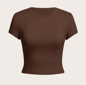 T-shirt court ajusté à col rond pour femme, hauts esthétiques, crop top basique, streetwear, manches courtes, baby tee pour femme - Product Image 1