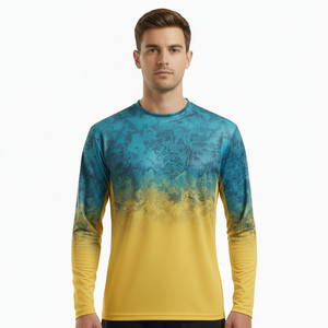 เสื้อตกปลาแบบมีฮู้ดลายพรางพิมพ์ลายแบบซับลิเมชั่น แห้งเร็ว มีช่องสำหรับนิ้วโป้ง พร้อมกระเป๋า  ปรับแต่งได้อย่างมืออาชีพ - Product Image 1