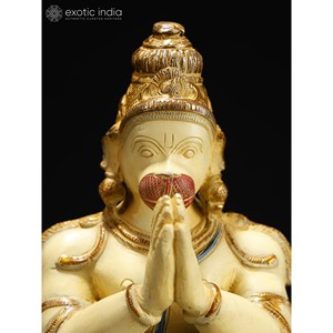Estatua de latón colorida de 12 pulgadas del Señor Hanuman sentado en Namaskar gesto elegante escultura para decoración del hogar, regalos y Templo - Product Image 2