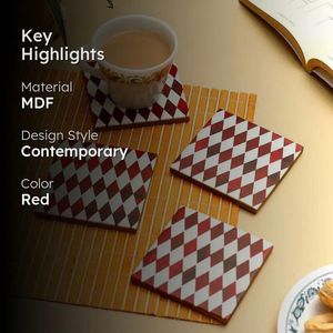 Resin Square <b>Coasters</b> Set Red <b>White</b> Diamond Pattern Heat Resistant Table Mats for Coffee Dining - Product Image 3