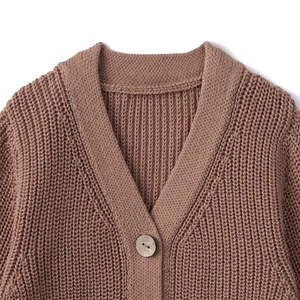 Cárdigan de Punto Premium de Color Sólido para Bebé, Cuello en V, Manga Larga, 100% Algodón, Informal, Invierno, Capa Única, con Bolsillo, Ecológico, Unisex - Product Image 3
