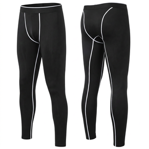 Leggings de compression intégrale pour hommes, taille élastique, noir uni, en Spandex et Nylon, pour l'entraînement - Product Image 3