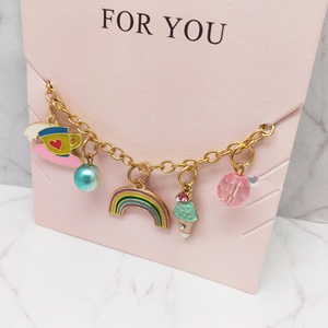 Unicorn Bracelet Chain Whimsical <b>Teacup</b> Colorful Rainbow Ice Cream Bead Accents Epoxy Alloy Graduation Party Everyday Decoration - Product Image 1