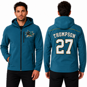 Chaqueta con Capucha Personalizada para Clubes, con Bordado de Mascota, Nombre y Número en la Parte Delantera y Trasera, Ropa Deportiva Softshell para Exteriores, OEM para Clubes, Equipos y Entrenamiento - Product Image 1