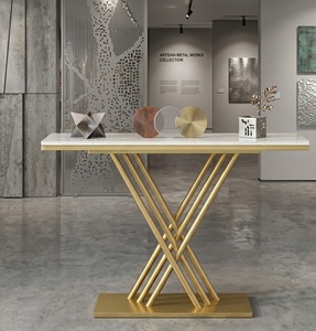 Modern Hallway Corridor Entryway <b>Table</b> Luxury X Shaped Console Gold Metal Frame Faux Marble <b>Sofa</b> Side Decorative Display - Product Image 1