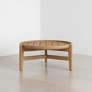 Custom Solid Teak <b>Wood</b> <b>Round</b> Coffee <b>Table</b> Slatted Tray Top Minimalist Living Room Lounge <b>Table</b> for Hotel Resort Wholesale - Product Image 2