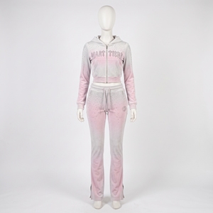 <b>Womens</b> Pink Rhinestone Tracksuit Set Zip Up Hoodie Slim Fit <b>Jogger</b> Pants Luxury Casual Streetwear Matching Outfit - Product Image 4