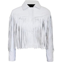 Chaqueta de Invierno Acolchada para Mujer, Estilo Vaquero Occidental, de Alta Calidad, Transpirable, Resistente al Viento, con Flecos, de Cuero Genuino y Pana