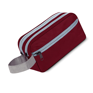 Étui cosmétique personnalisable en PU bordeaux à double fermeture éclair avec motif bonbons, taille moyenne, résistant à l'eau, poignée souple - Product Image 1