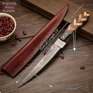 Nouveau couteau à filet en acier Damas avec manche en bois de palissandre, lame de 8 pouces faite à la main, ambidextre, pour la pêche, le camping et la cuisine - Product Image 2