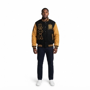 Chaqueta Personalizada de Lana Melton de 550 g/m² con Mangas de Cuero Genuino y Parches en Relieve para la Fraternidad Phi, HBCU, Sostenible para Hombres - Product Image 1