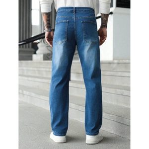 Jean droit à jambe large en denim bleu délavé pour homme, coupe éco-responsable et respirante, style streetwear, tailles 28-42 - Product Image 4