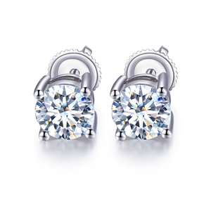 Boucles d'oreilles rondes en or blanc pour femmes, diamants de couleur D, certifiés IGI, style classique de fiançailles - Product Image 2