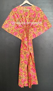 Kimono con Estampado Floral Hecho a Mano para Mujer, Elegante, Cuello en V, Ropa de Casa de Algodón, Versátil, Informal, Bordado Midi, Transpirable - Product Image 2