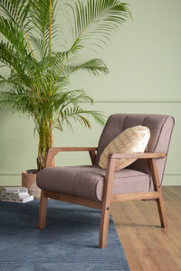 Sofá Individual Moderno de Madera, Sillón de Tela de Roble Malayo Sólido, Silla de Estilo Mid-Century para Sala de Estar y Hogar - Product Image 5