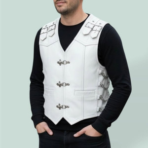 Chaleco de cuero sintético para hombre, chaleco gótico negro estilo motero, chaleco con hebilla Steampunk, más vendido - Product Image 4