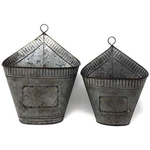 Juego de 2 macetas colgantes de metal galvanizado rústico en forma de cono para decoración de interiores, exteriores, hogar y jardín. - Product Image 1