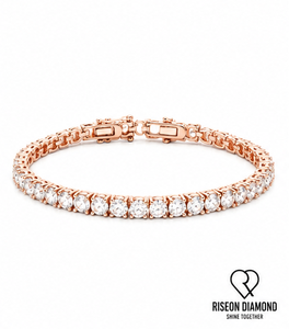 Bracelet tennis en or rose 18 carats avec diamants de laboratoire ronds, bijoux de luxe pour mariages et anniversaires, bracelet scintillant pour tous les jours - Product Image 1