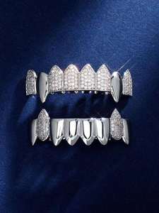 Parrilla de dientes personalizada de Provenza Vintage de moda 2023, chapado en oro sólido de 10K con diamante y polvo, decoración de regalo de fiesta de moissanita - Product Image 4