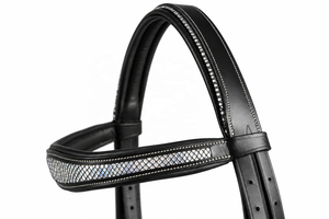 Bridon en cuir de qualité supérieure avec garniture en strass argentés, élégant, réfléchissant et rembourré, pour l'équitation - Product Image 2